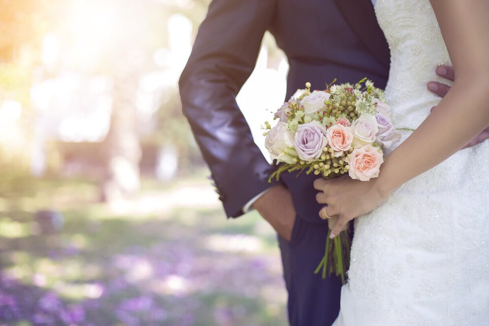Closeup of bride and groom