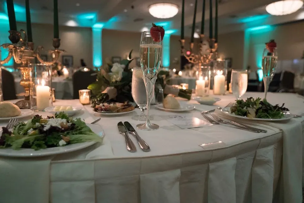 Seaview reception setup with champagne